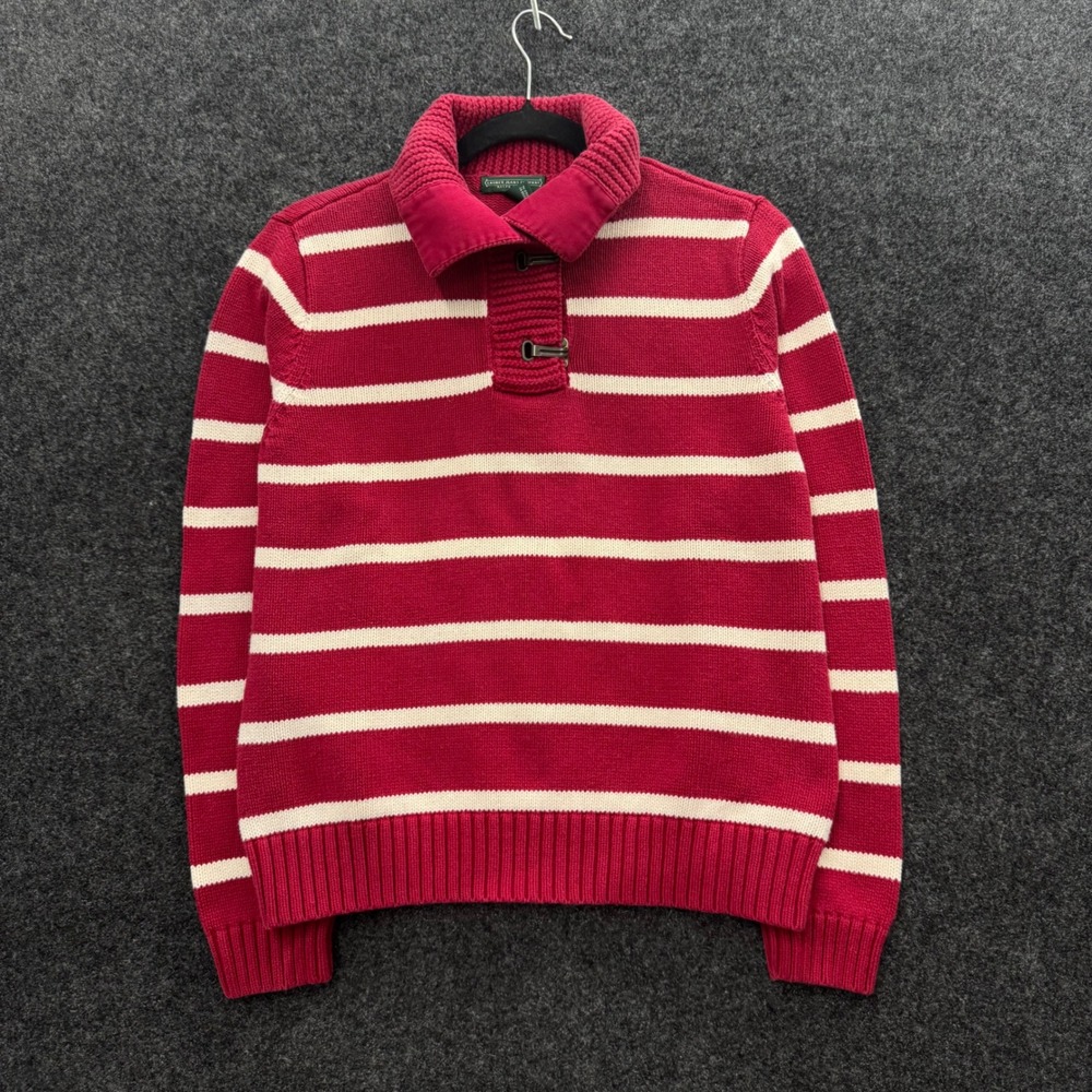 Lauren Ralph Lauren Vintage Red White Striped Cotton Clasp Sweater Large